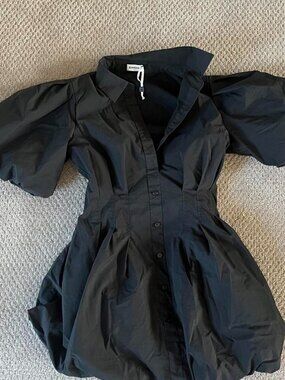 Jonathan Simkhai Women's Black Dress Mini with Puff Sleeves Size 0